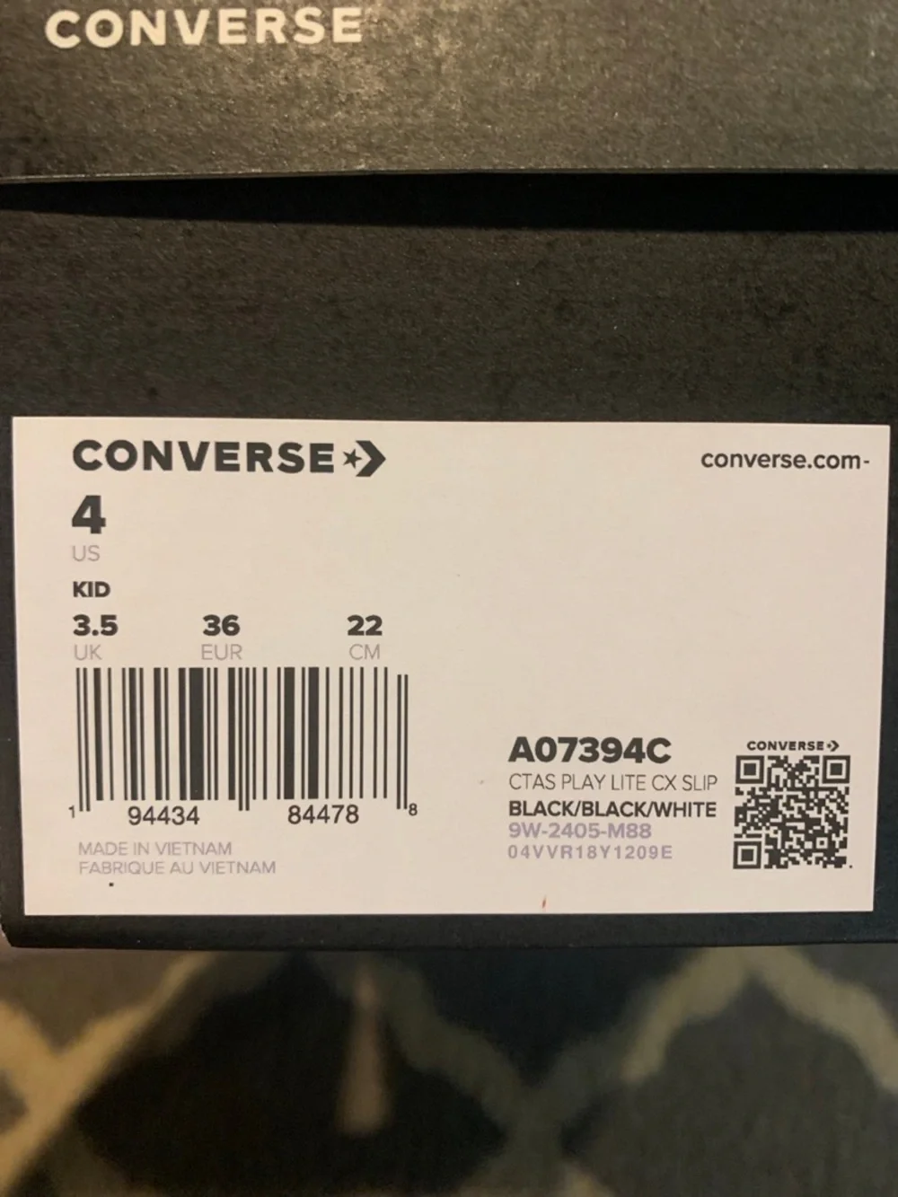 Converse Chuck Taylor All Star Play Lite CX Kids Youth Size 4 Black White New